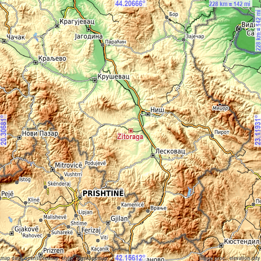 Topographic map of Žitorađa