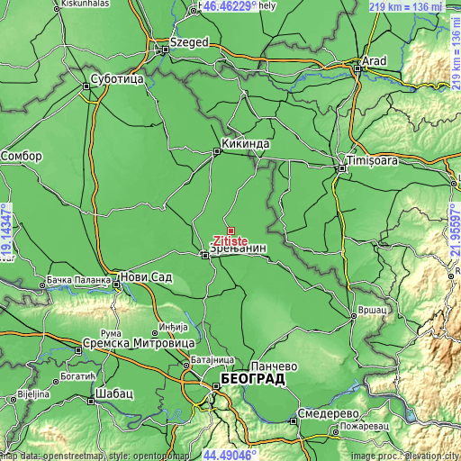 Topographic map of Žitište