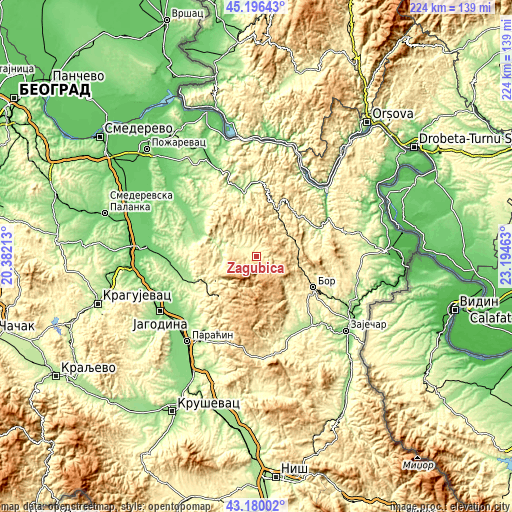 Topographic map of Žagubica
