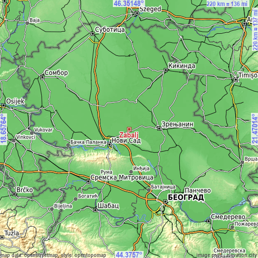 Topographic map of Žabalj