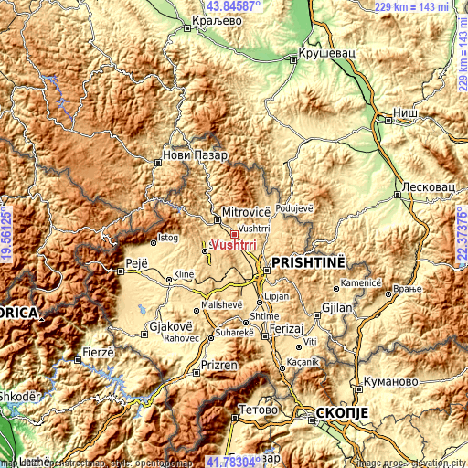 Topographic map of Vushtrri