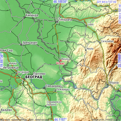 Topographic map of Vršac