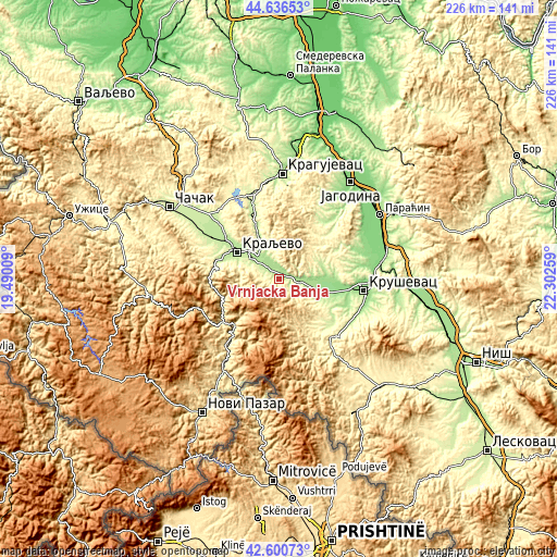 Topographic map of Vrnjačka Banja