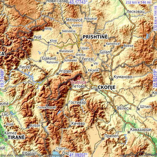 Topographic map of Vratnica
