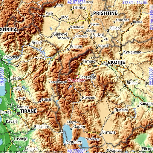 Topographic map of Vrapčište