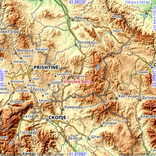 Topographic map of Vranjska Banja