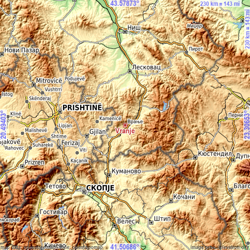 Topographic map of Vranje