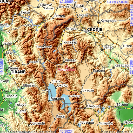 Topographic map of Vraneštica