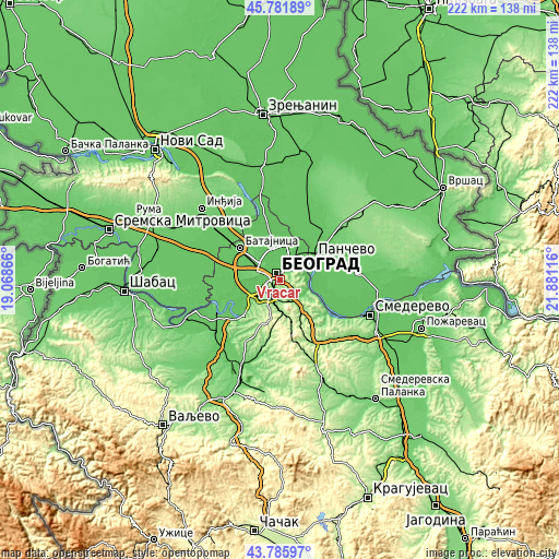 Topographic map of Vračar