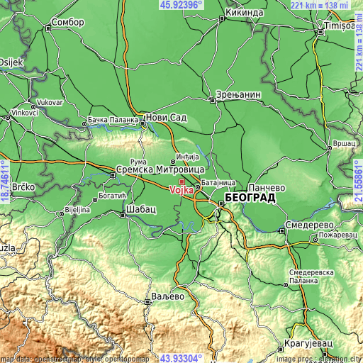 Topographic map of Vojka