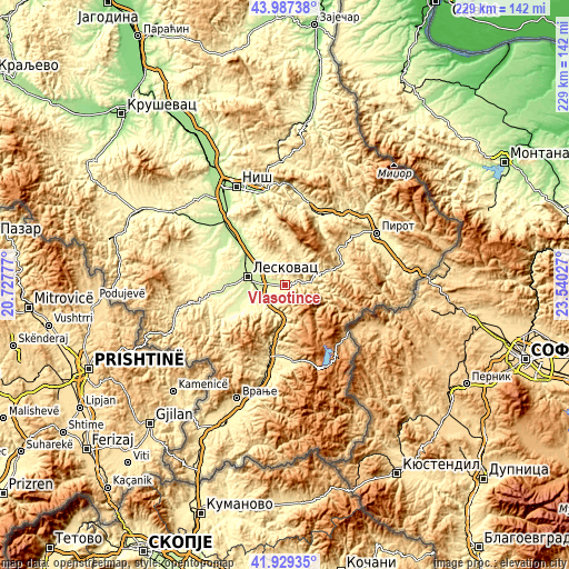 Topographic map of Vlasotince