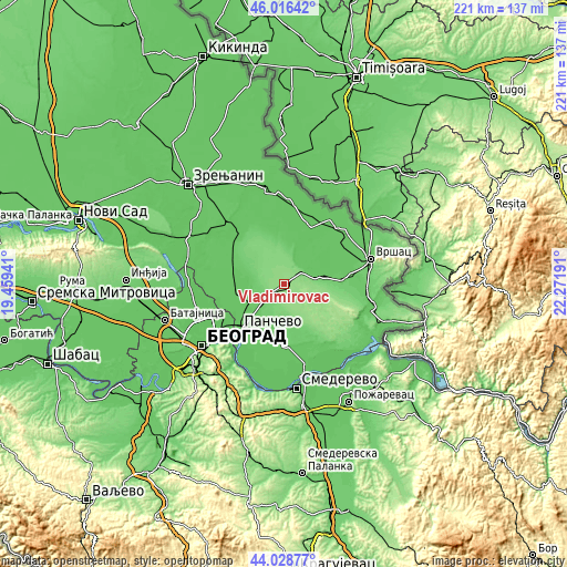 Topographic map of Vladimirovac