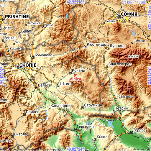 Topographic map of Vinica
