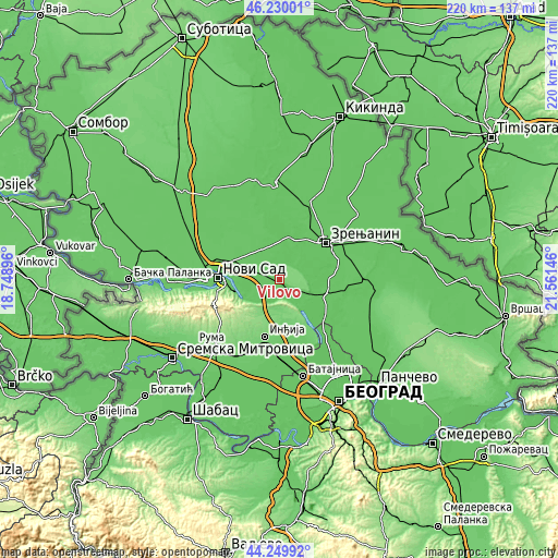 Topographic map of Vilovo