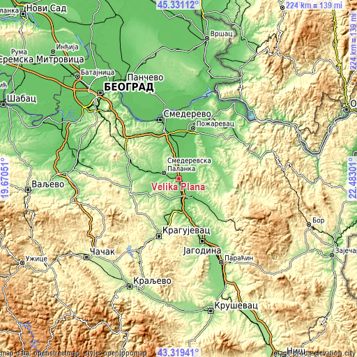 Topographic map of Velika Plana