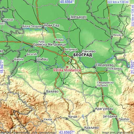 Topographic map of Velika Moštanica