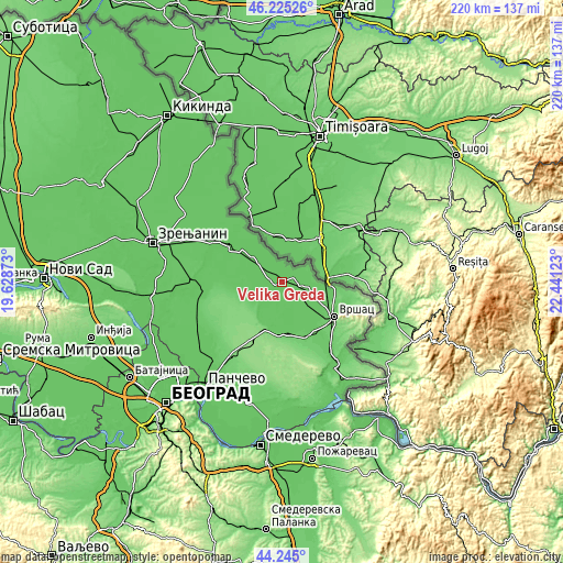 Topographic map of Velika Greda