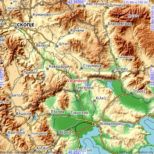 Topographic map of Valandovo