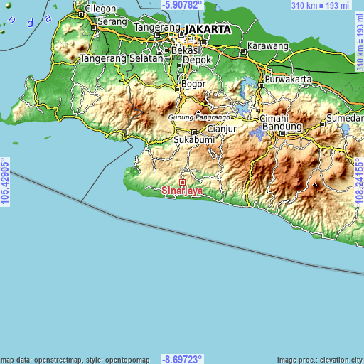 Topographic map of Sinarjaya