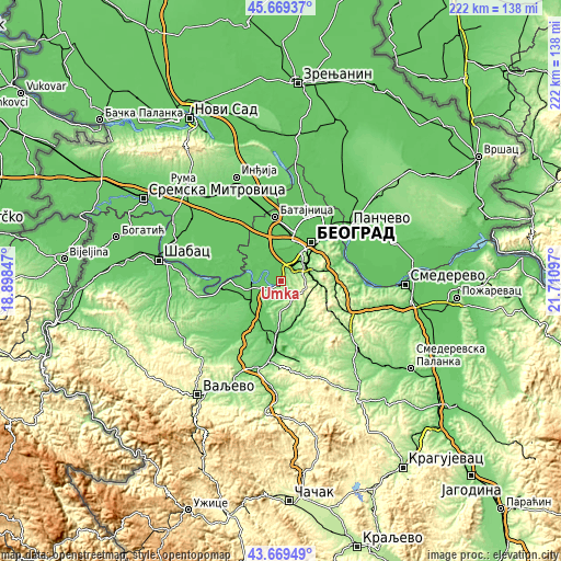 Topographic map of Umka