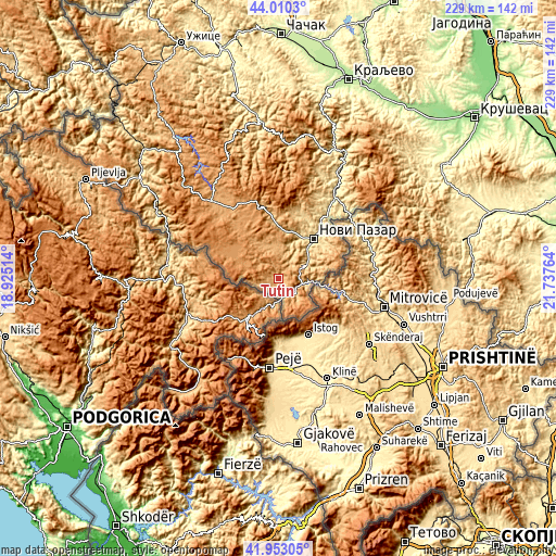 Topographic map of Tutin