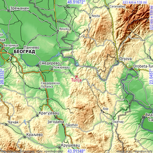 Topographic map of Turija