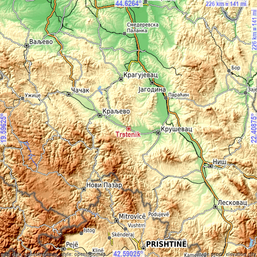 Topographic map of Trstenik