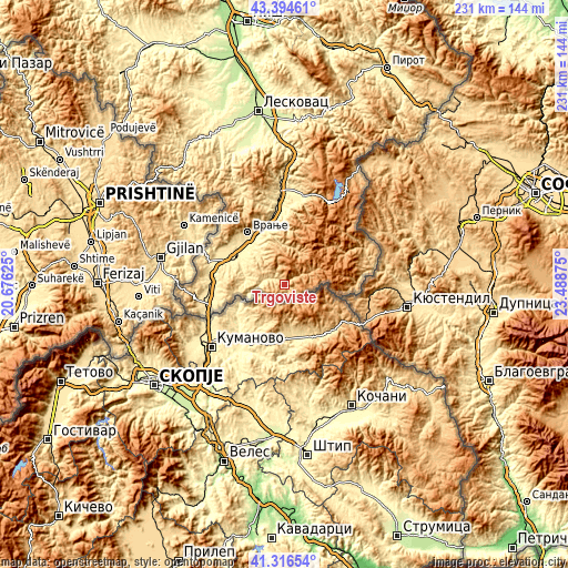 Topographic map of Trgovište