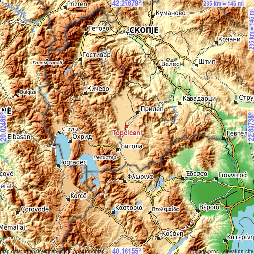 Topographic map of Topolčani