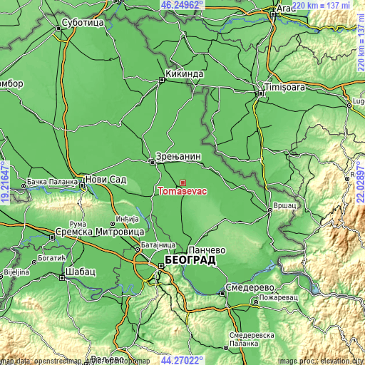 Topographic map of Tomaševac