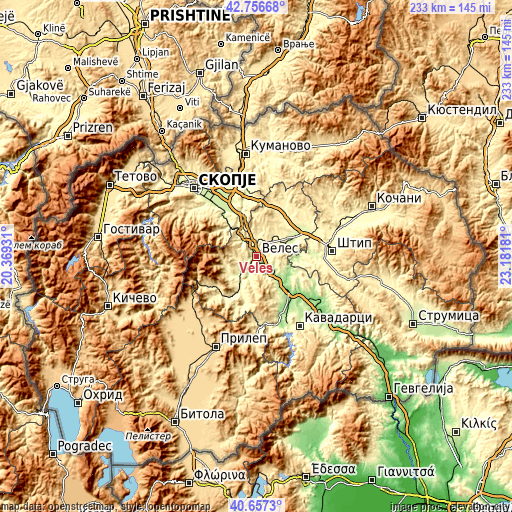 Topographic map of Veles