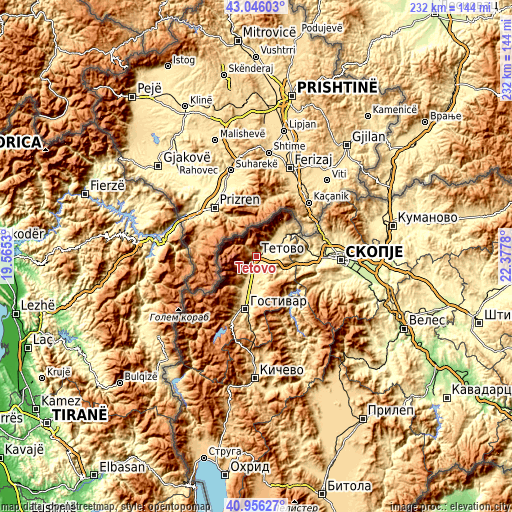Topographic map of Tetovo