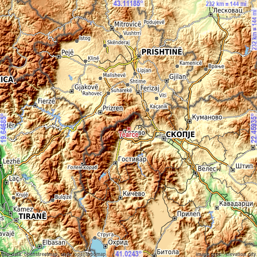 Topographic map of Tearce