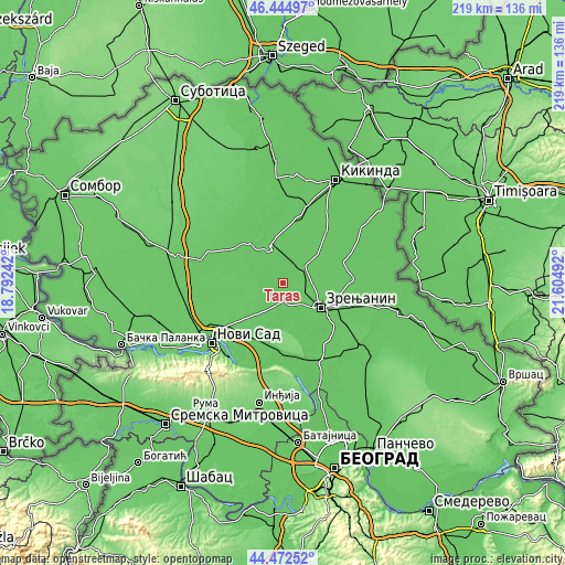 Topographic map of Taraš