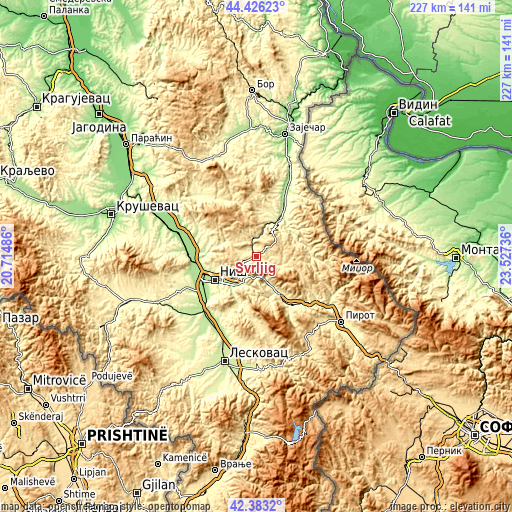 Topographic map of Svrljig
