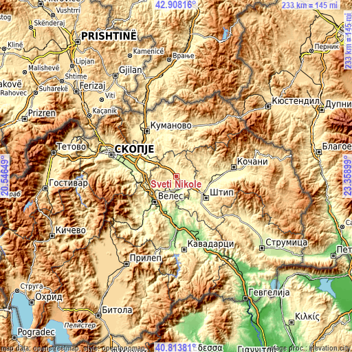 Topographic map of Sveti Nikole