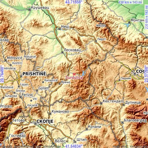 Topographic map of Surdulica