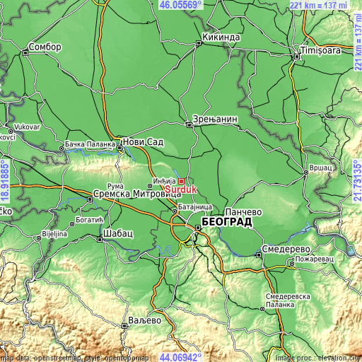 Topographic map of Surduk