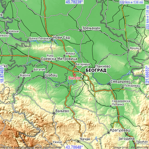 Topographic map of Surčin