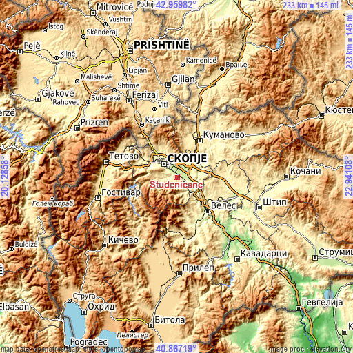 Topographic map of Studeničane