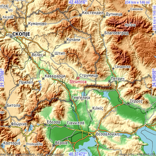 Topographic map of Strumica