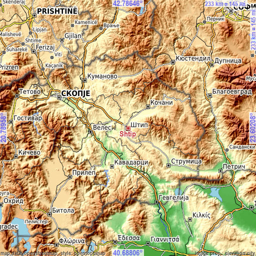 Topographic map of Shtip