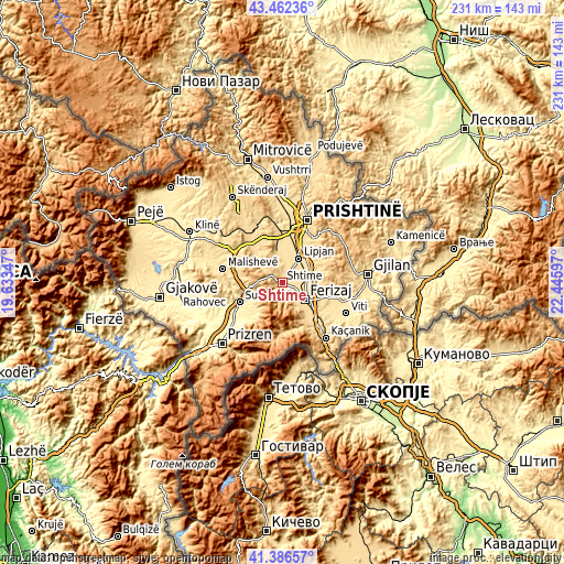 Topographic map of Shtime