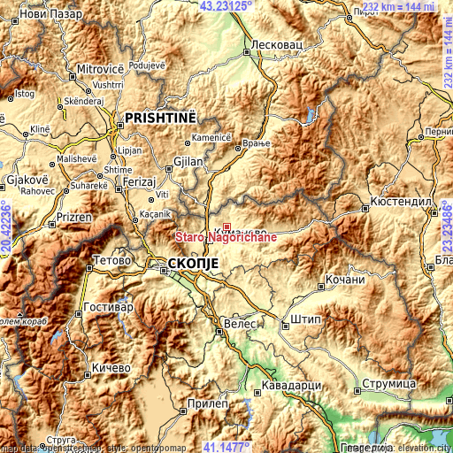Topographic map of Старо Нагоричане