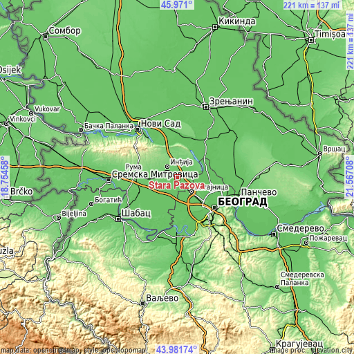 Topographic map of Stara Pazova