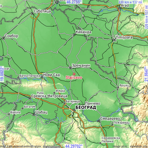 Topographic map of Stajićevo