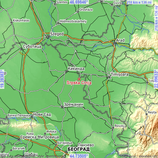 Topographic map of Srpska Crnja