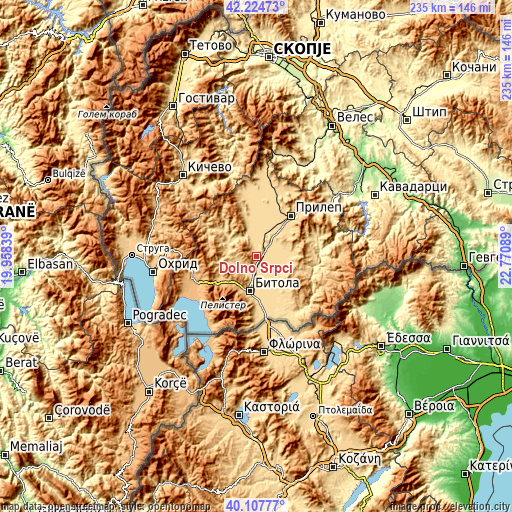 Topographic map of Dolno Srpci