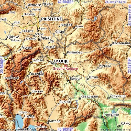 Topographic map of Sredno Konjare