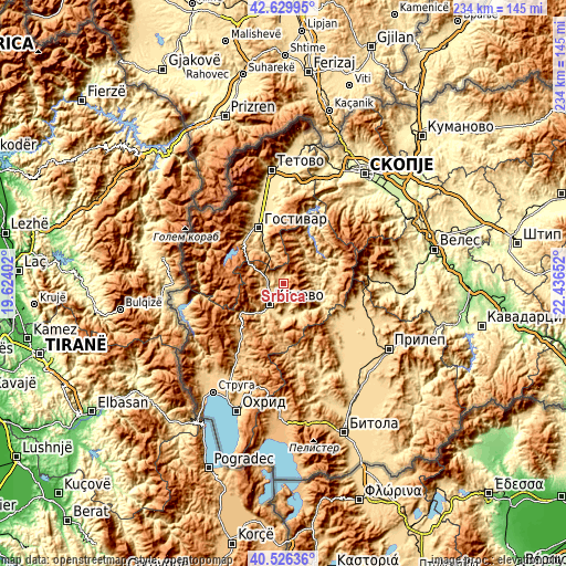 Topographic map of Srbica